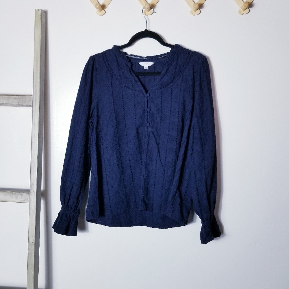 TIME AND TRU DARK BLUE LONG SLEEVE BLOUSE SIZE LARGE
